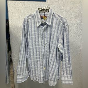 Robert Graham light blue plaid long sleeve button up shirt, XL